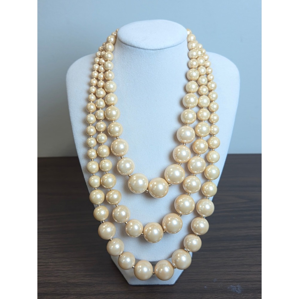 Charter Club Cream Faux Pearl Multi Strand Necklace Gold Tone Graduated